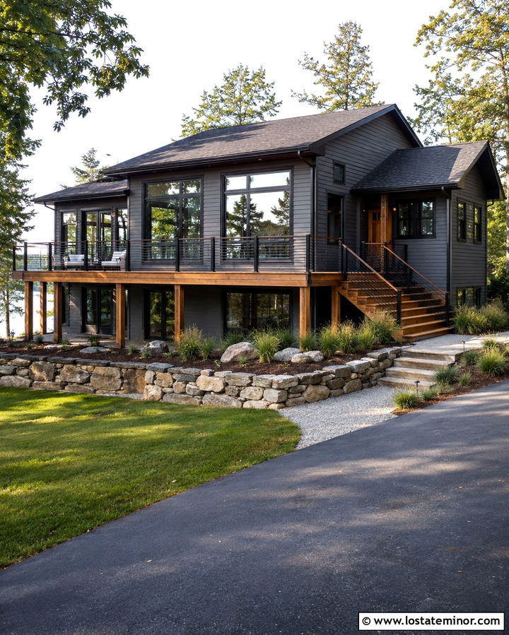 Slate Grey Siding With A Cedar Deck - 30 Slate Grey House Design With Siding Ideas