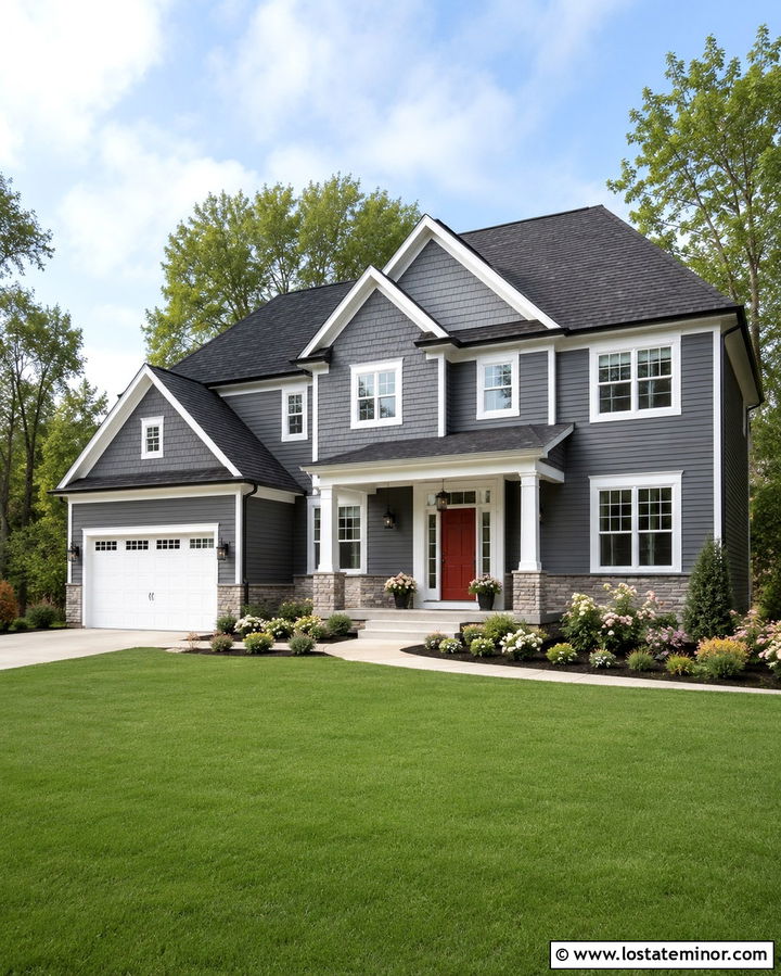 Slate Grey Siding With A Charcoal Roof - 30 Slate Grey House Design With Siding Ideas