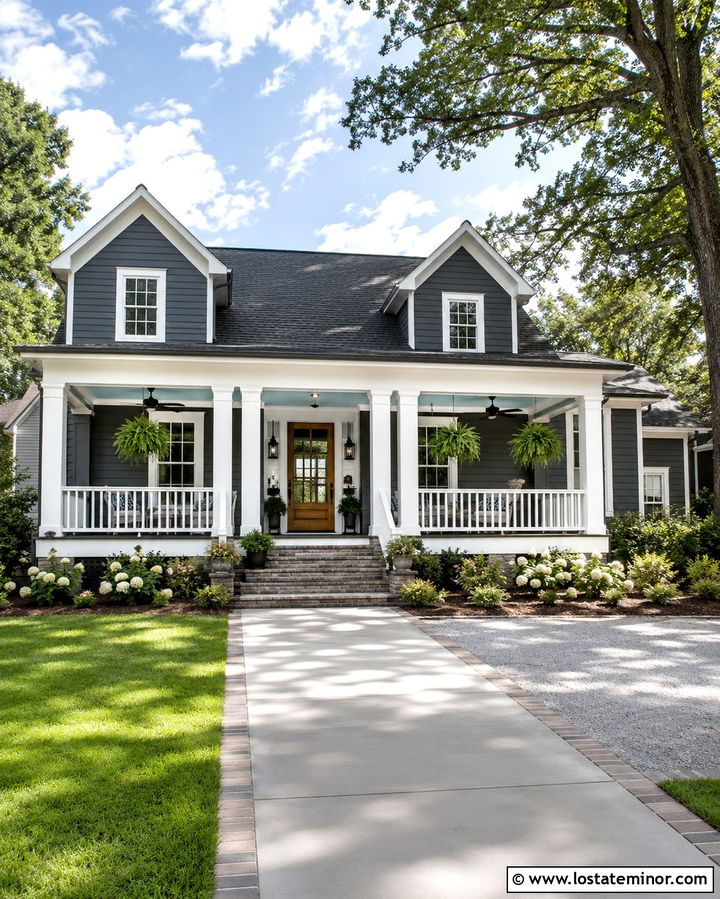 Slate Grey Siding With A Covered Porch - 30 Slate Grey House Design With Siding Ideas