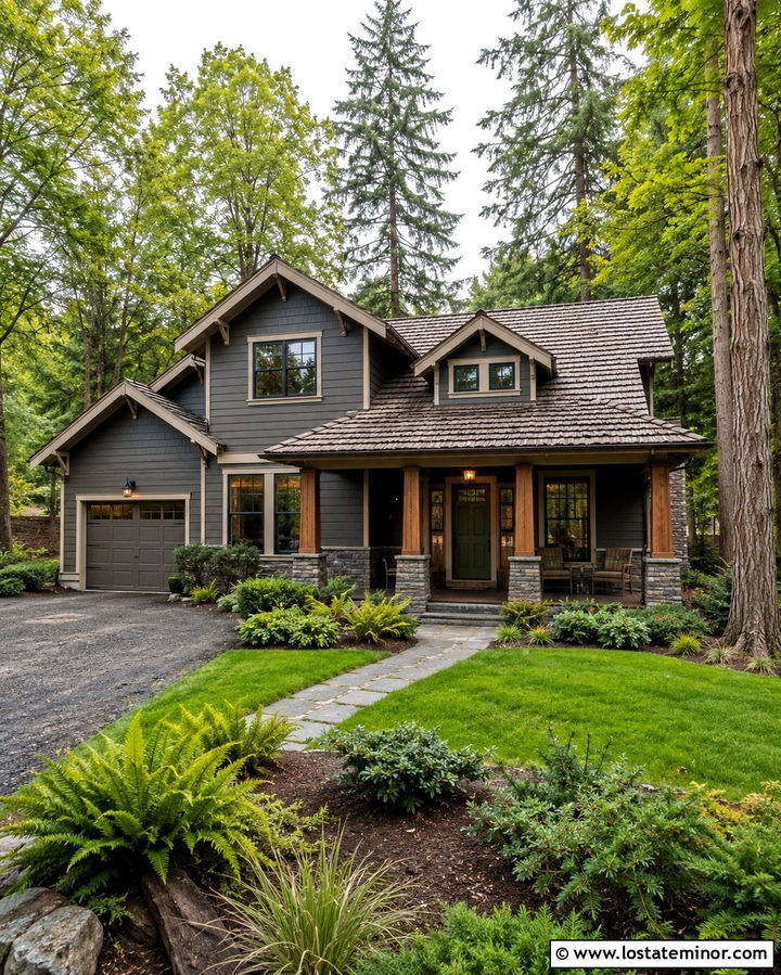 Slate Grey Siding With A Green Front Door - 30 Slate Grey House Design With Siding Ideas