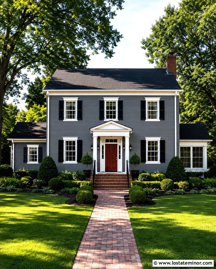 Slate Grey Siding With A Red Front Door - 30 Slate Grey House Design With Siding Ideas