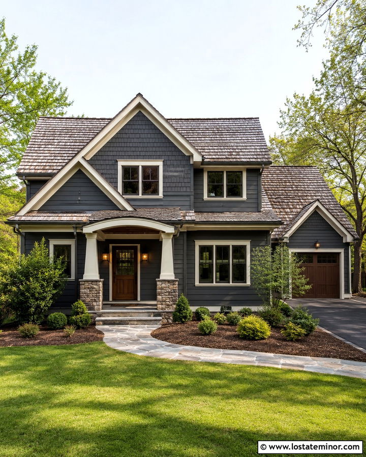 Slate Grey Siding With A Weathered Wood Roof - 30 Slate Grey House Design With Siding Ideas