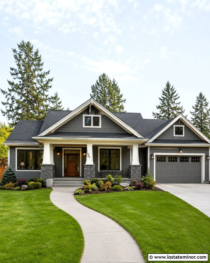 Slate Grey Siding With A Wood Front Door - 30 Slate Grey House Design With Siding Ideas