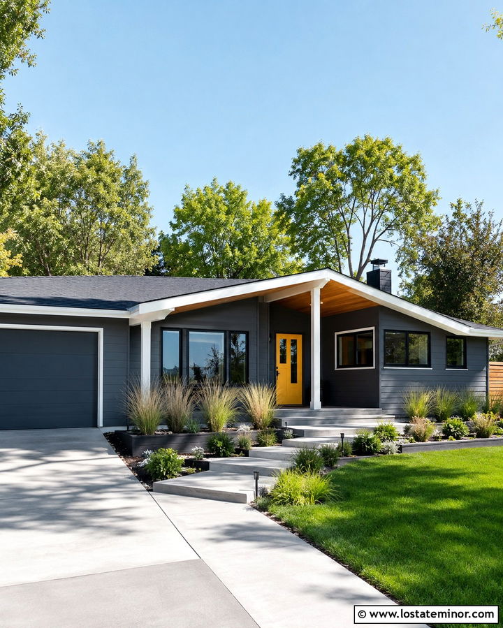 Slate Grey Siding With A Yellow Front Door - 30 Slate Grey House Design With Siding Ideas