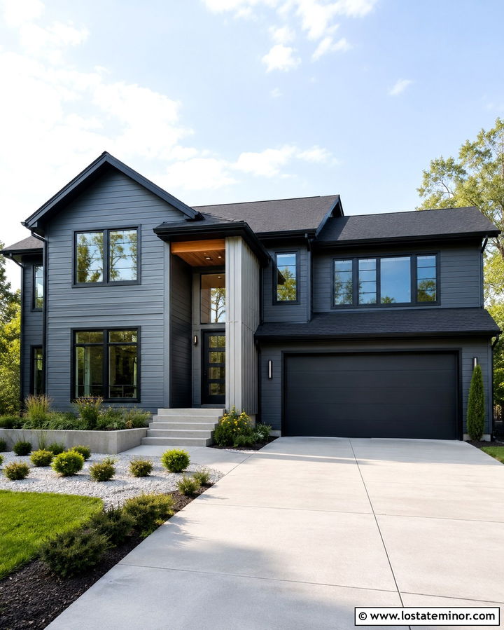 Slate Grey Siding With Black Trim - 30 Slate Grey House Design With Siding Ideas