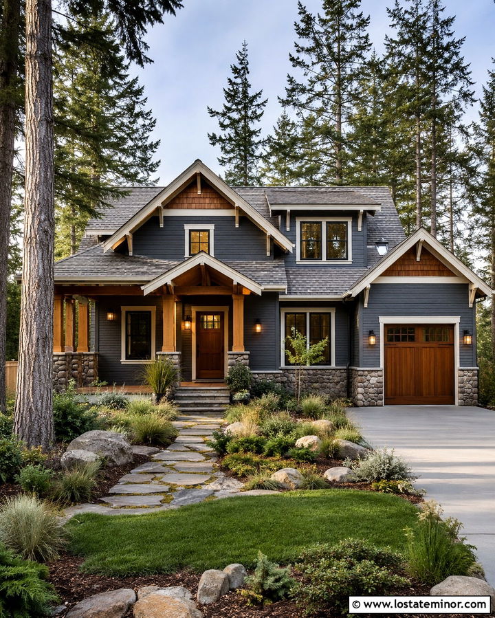 Slate Grey Siding With Cedar Accents - 30 Slate Grey House Design With Siding Ideas