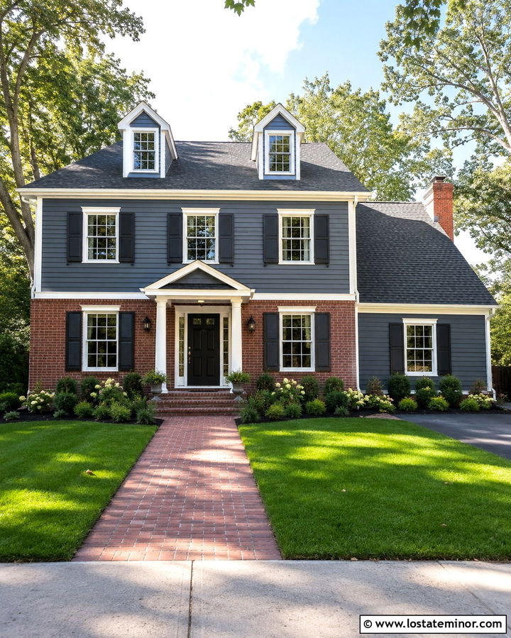 Slate Grey Siding With Red Brick - 30 Slate Grey House Design With Siding Ideas