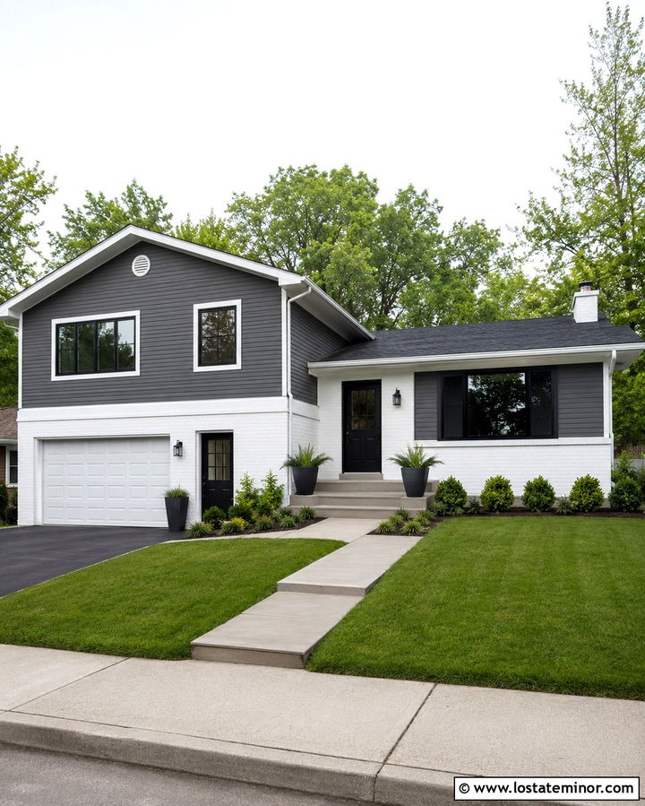 Slate Grey Siding With White Brick - 30 Slate Grey House Design With Siding Ideas