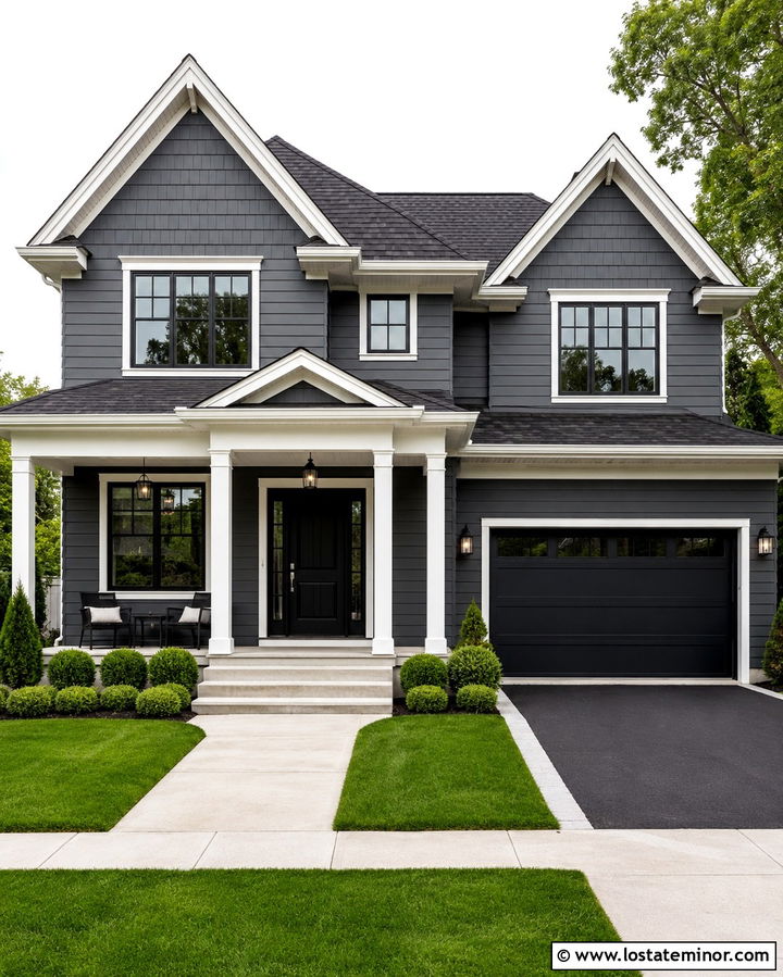 Slate Grey Siding With White Trim - 30 Slate Grey House Design With Siding Ideas