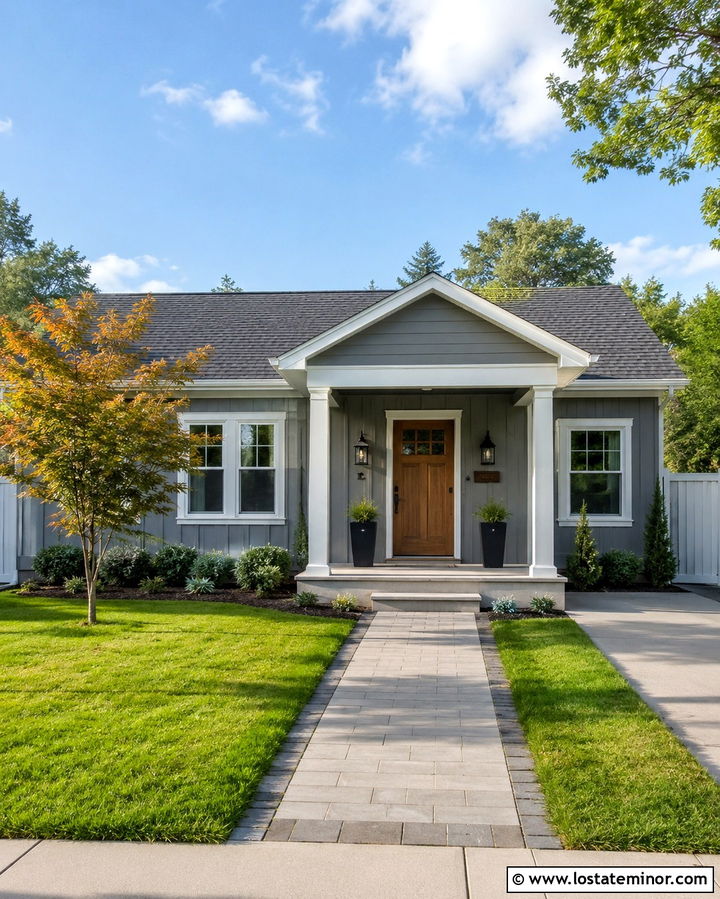 Slate Grey Small House With Simple Front Porch - 30 Slate Grey House Design With Front Porch Ideas