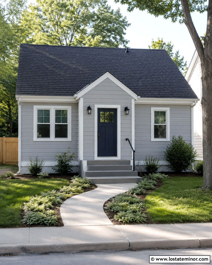 Slate Grey Small House With Simple Steps - 30 Slate Grey House Design With Steps Ideas
