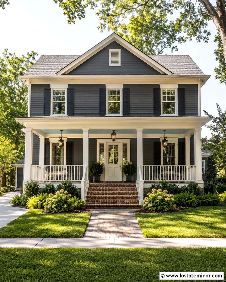 Slate Grey Southern House With Cream Front Door - 30 Slate Grey House Design With Front Door Ideas