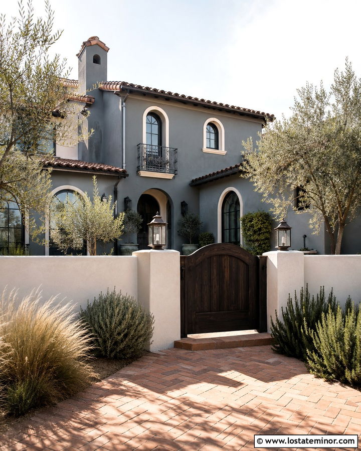 Slate Grey Spanish House With Stucco Fence - 30 Slate Grey House Design With Fence Ideas