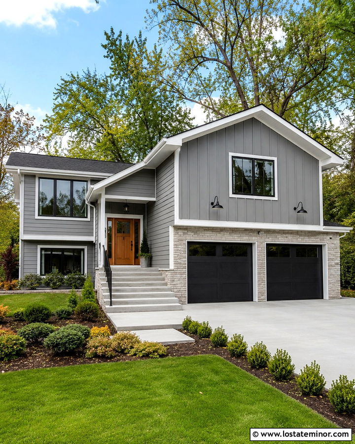 Slate Grey Split Level House With Gables - 30 Slate Grey House Design With Gables Ideas