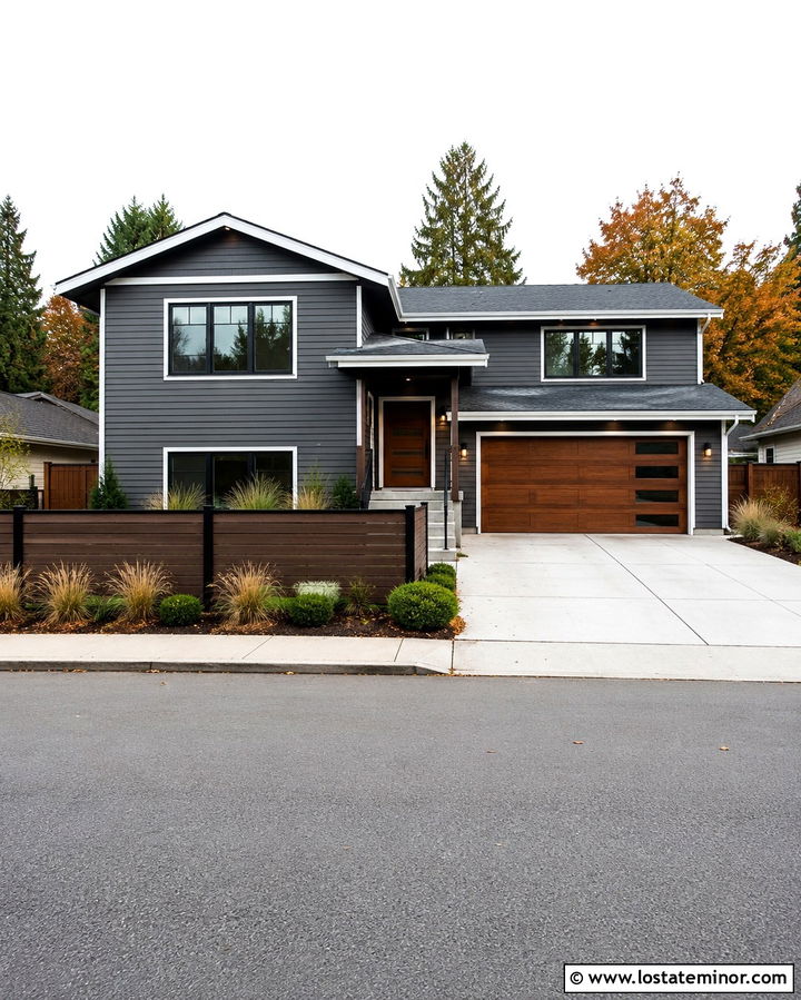 Slate Grey Split Level With Composite Fence - 30 Slate Grey House Design With Fence Ideas
