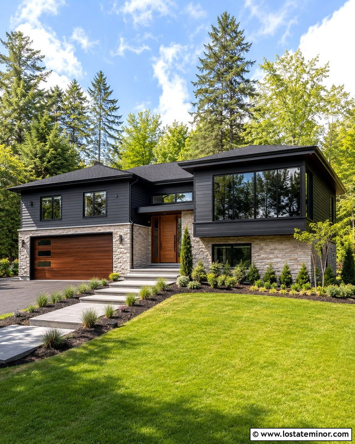 Slate Grey Split Level With Modern Sunroom - 30 Slate Grey House Design With Sunroom Ideas