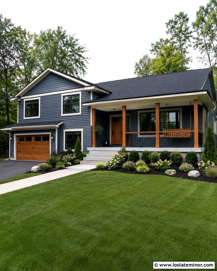 Slate Grey Split Level With Platform Swing - 30 Slate Grey House Design With Swing Ideas
