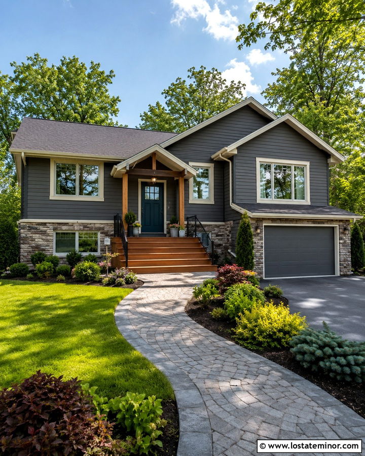 Slate Grey Split Level With Teal Dutch Door - 30 Slate Grey House Design With Dutch Door Ideas