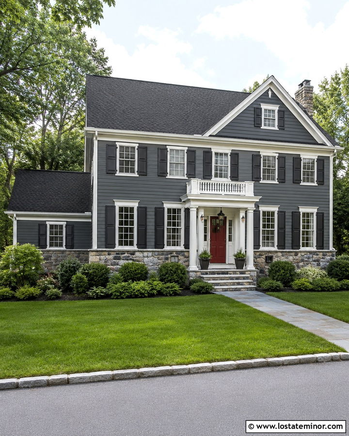 Slate Grey Stone House With Red Front Door - 30 Slate Grey House Design With Front Door Ideas
