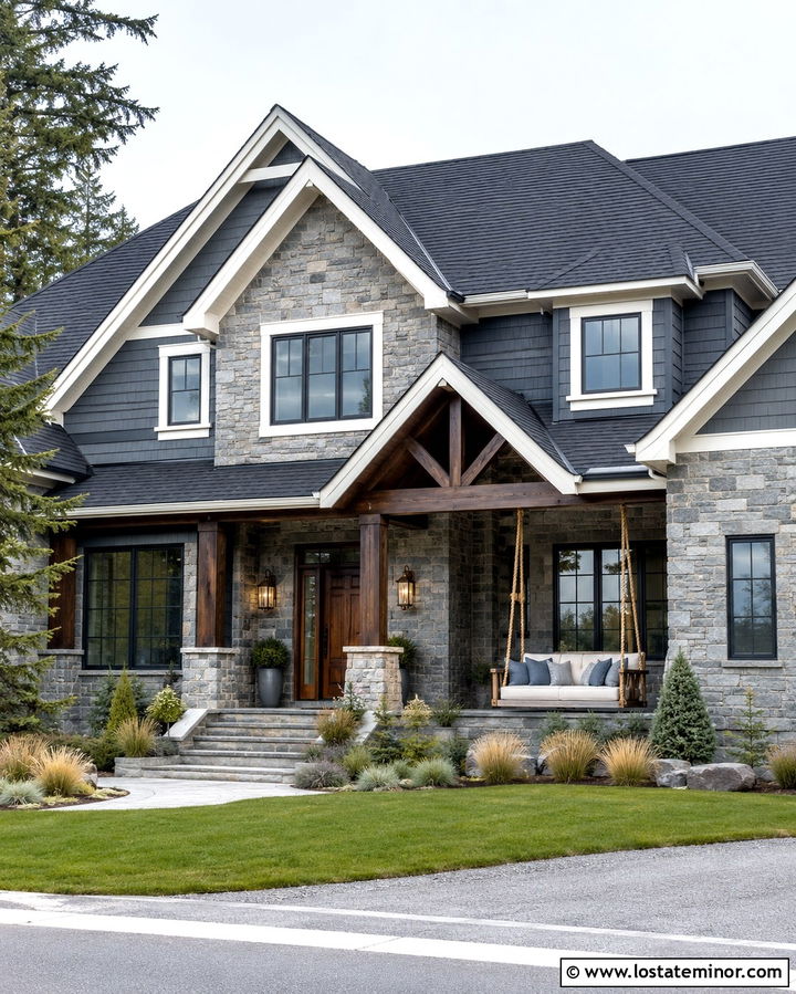 Slate Grey Stone House With Rope Bed Swing - 30 Slate Grey House Design With Swing Ideas