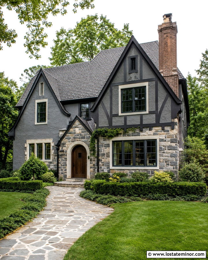 Slate Grey Tudor House With Steep Gables - 30 Slate Grey House Design With Gables Ideas
