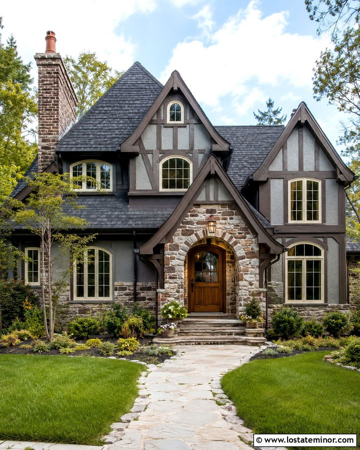 Slate Grey Tudor With Dark Wood Dutch Door - 30 Slate Grey House Design With Dutch Door Ideas