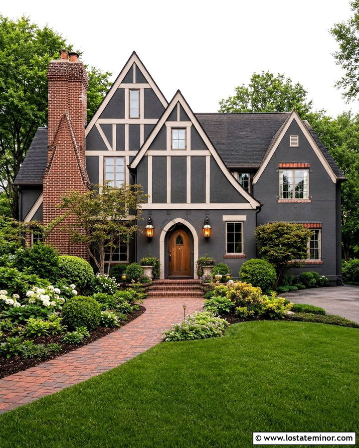 Slate Grey Tudor With Leaded Glass Lanterns - 30 Slate Grey House Design With Light Fixtures Ideas