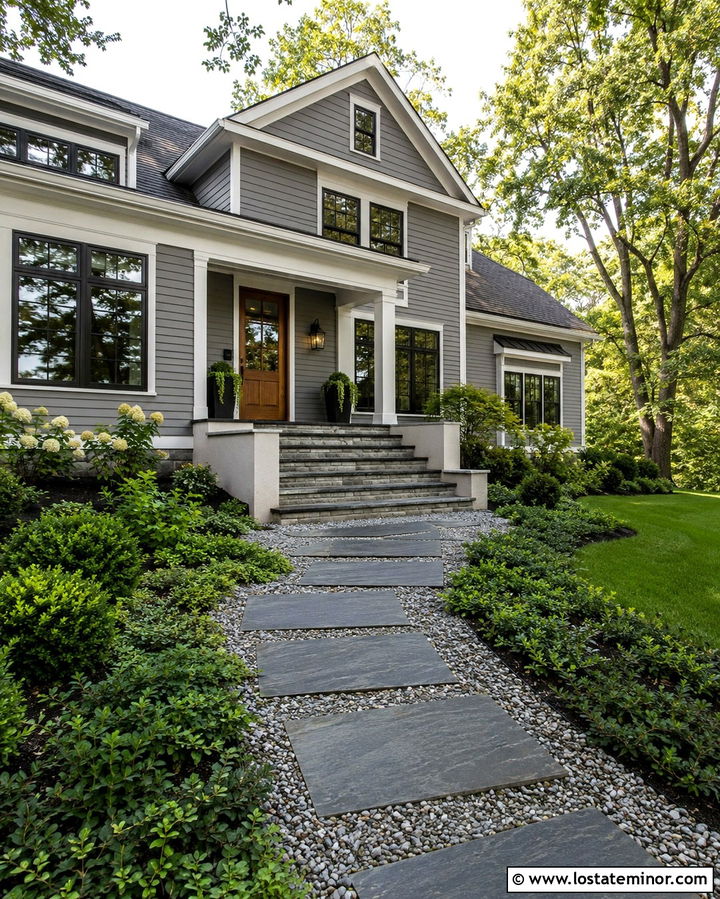 Slate Grey Tudor With Limestone Steps - 30 Slate Grey House Design With Steps Ideas