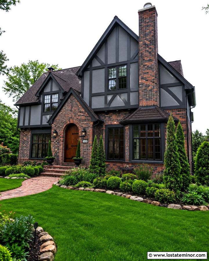 Slate Grey Tudor With Mixed Brick Accents - 30 Slate Grey House Design With Brick Accents Ideas
