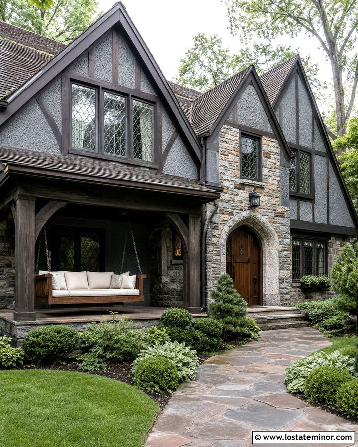 Slate Grey Tudor With Oak Swing - 30 Slate Grey House Design With Swing Ideas