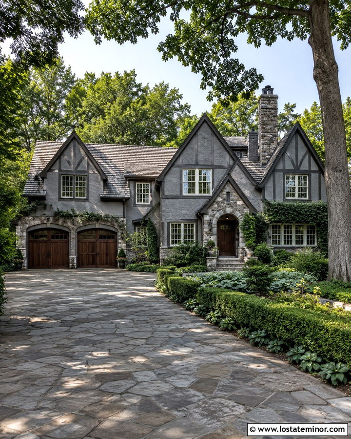 Slate Grey Tudor With Stone Driveway - 30 Slate Grey House Design With Driveway Ideas