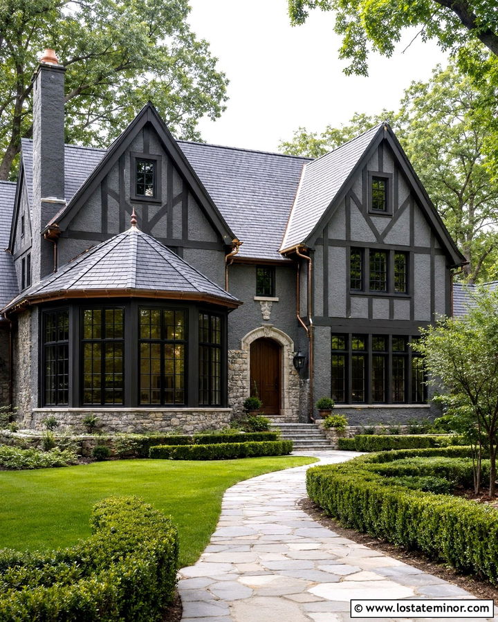 Slate Grey Tudor With Stone Sunroom - 30 Slate Grey House Design With Sunroom Ideas