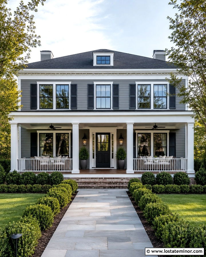 Slate Grey Two Story House With Full Front Porch - 30 Slate Grey House Design With Front Porch Ideas