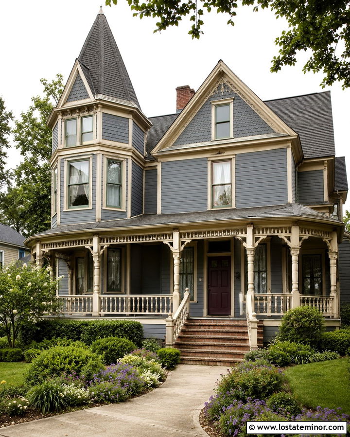 Slate Grey Victorian House With Cream Railings - 30 Slate Grey House Design With Railings Ideas