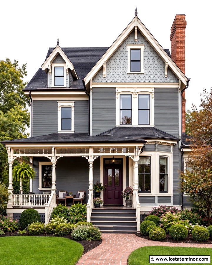 Slate Grey Victorian House With Decorative Chimney - 30 Slate Grey House Design With Chimney Ideas