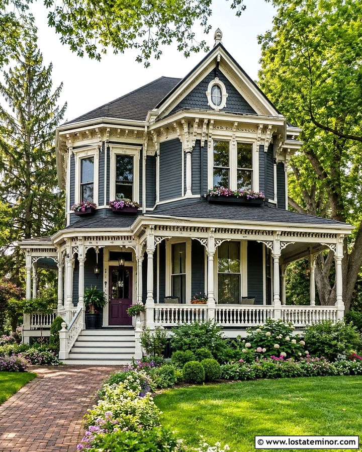 Slate Grey Victorian House With Window Boxes - 30 Slate Grey House Design With Window Boxes Ideas