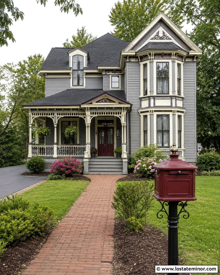 Slate Grey Victorian With Burgundy Mailbox - 30 Slate Grey House Design With Mailbox Ideas