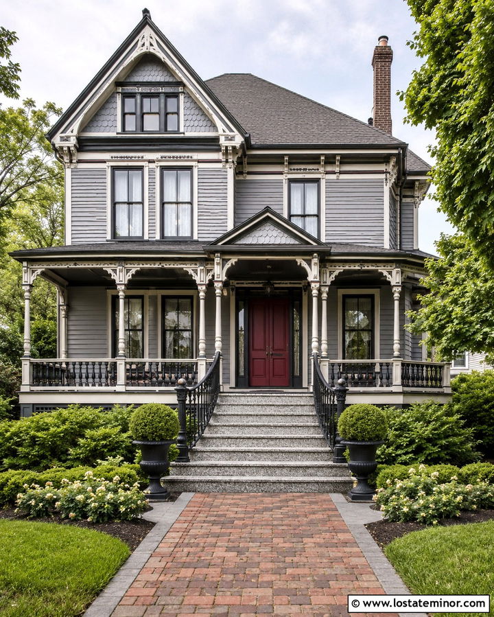 Slate Grey Victorian With Granite Steps - 30 Slate Grey House Design With Steps Ideas