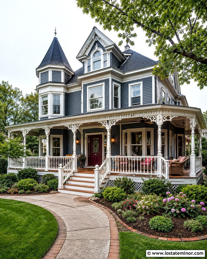 Slate Grey Victorian With Wraparound Front Porch - 30 Slate Grey House Design With Front Porch Ideas