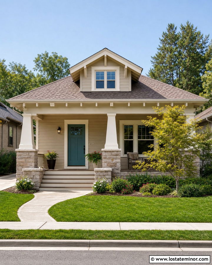 Small Beige Bungalow With Front Dormer - 30 Beige House Design With Dormers Ideas