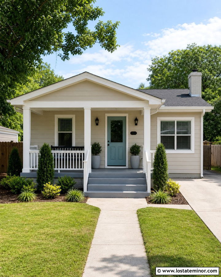Small Beige House With Budget Front Porch - 30 Beige House Design With Front Porch Ideas