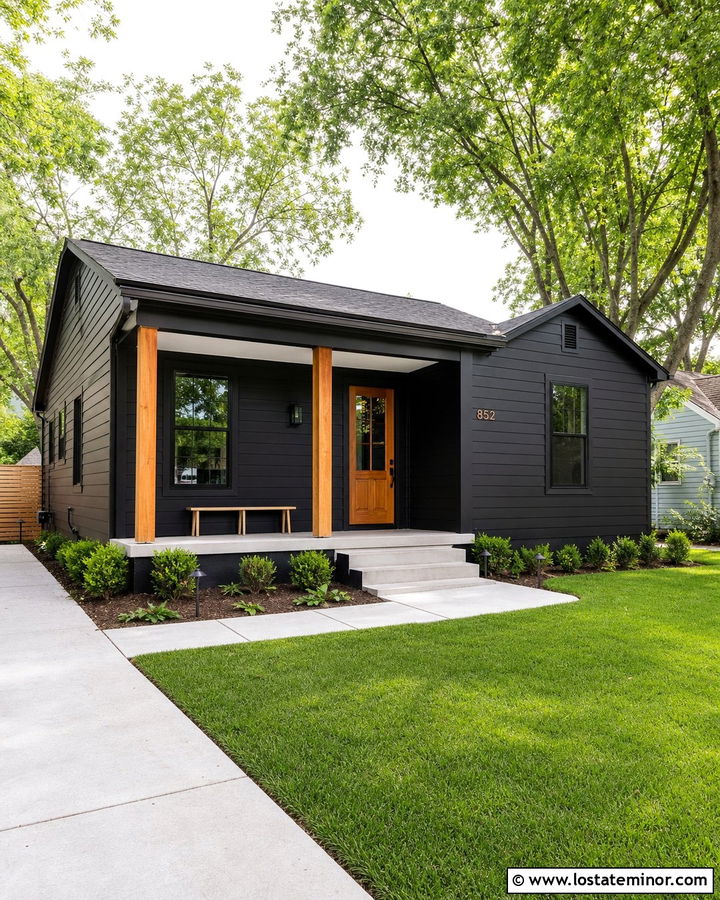 Small Black House With Covered Front Porch - 30 Black House Design With Front Porch Ideas