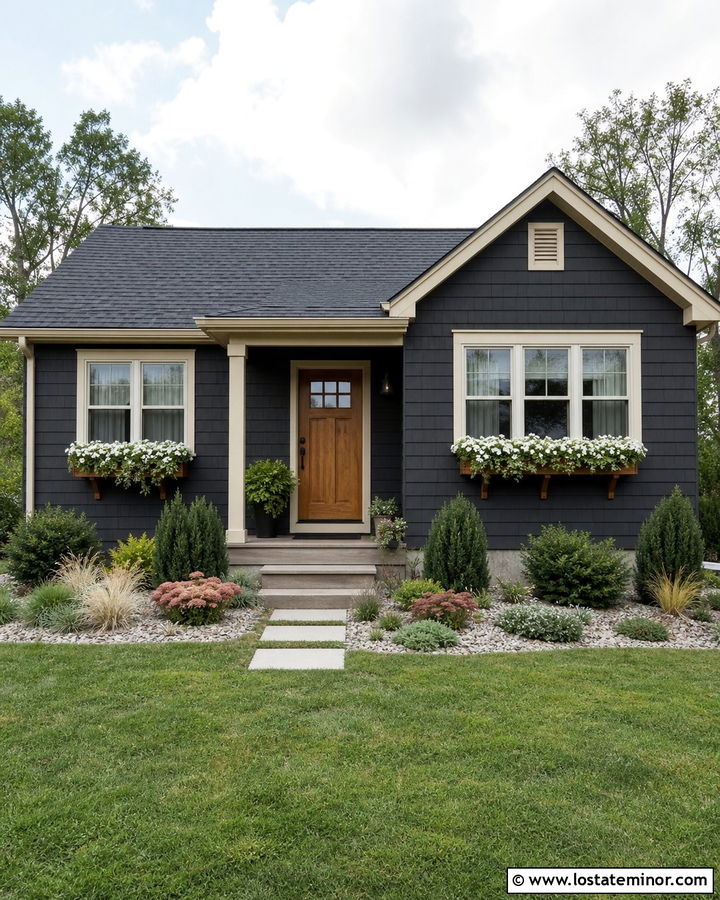 Small Black House With Low Maintenance Landscaping - 30 Black House Design With Landscaping Ideas