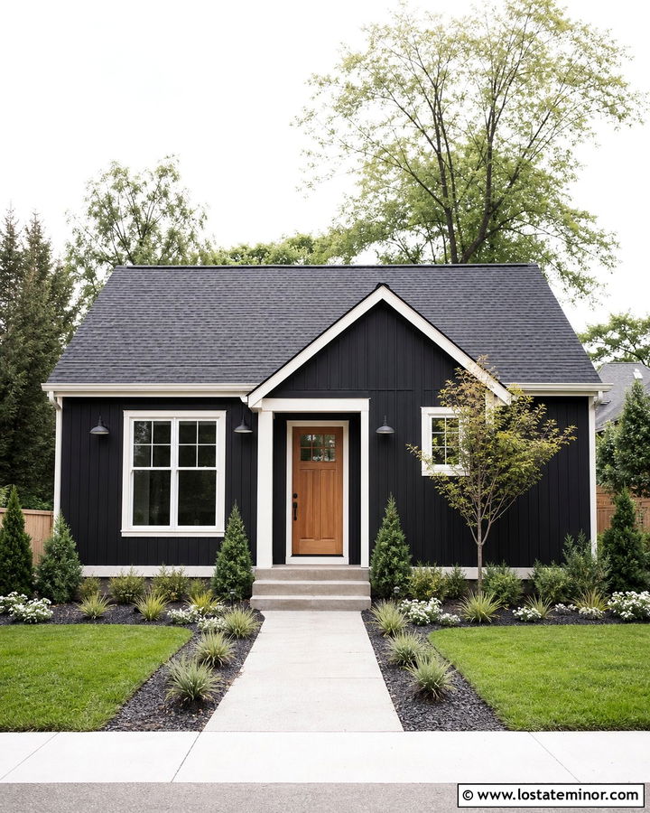 Small Black House With Low Maintenance Yard - 30 Black House Design With Front Yard Ideas