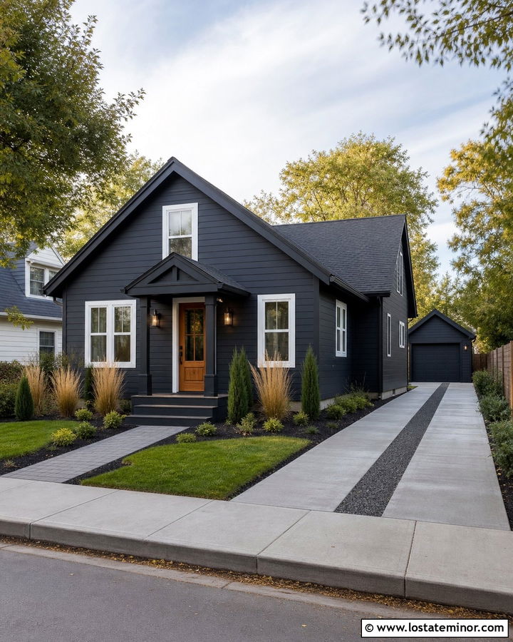 Small Black House With Narrow Driveway - 30 Black House Design With Driveway Ideas