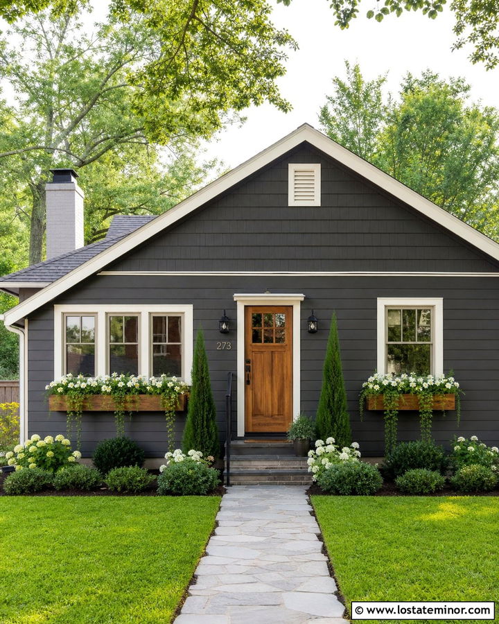 Small Charcoal Grey House With Deep Window Boxes - 30 Charcoal Grey House Design With Window Boxes Ideas