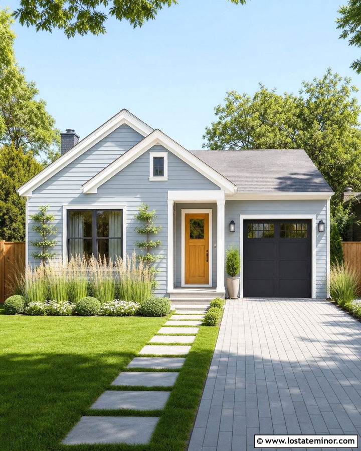Small Dusty Blue House With Narrow Driveway - 30 Dusty Blue House Design With Driveway Ideas