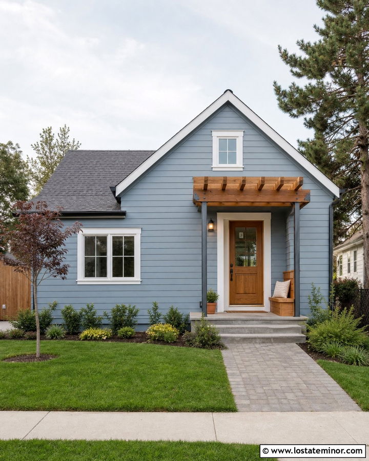 Small Dusty Blue House With Pergola - 30 Dusty Blue House Design With Pergola Ideas