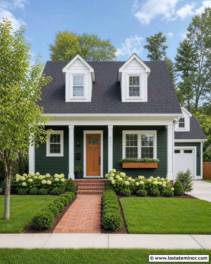 Small Forest Green Cottage With White Dormers - 30 Forest Green House Design With Dormers Ideas
