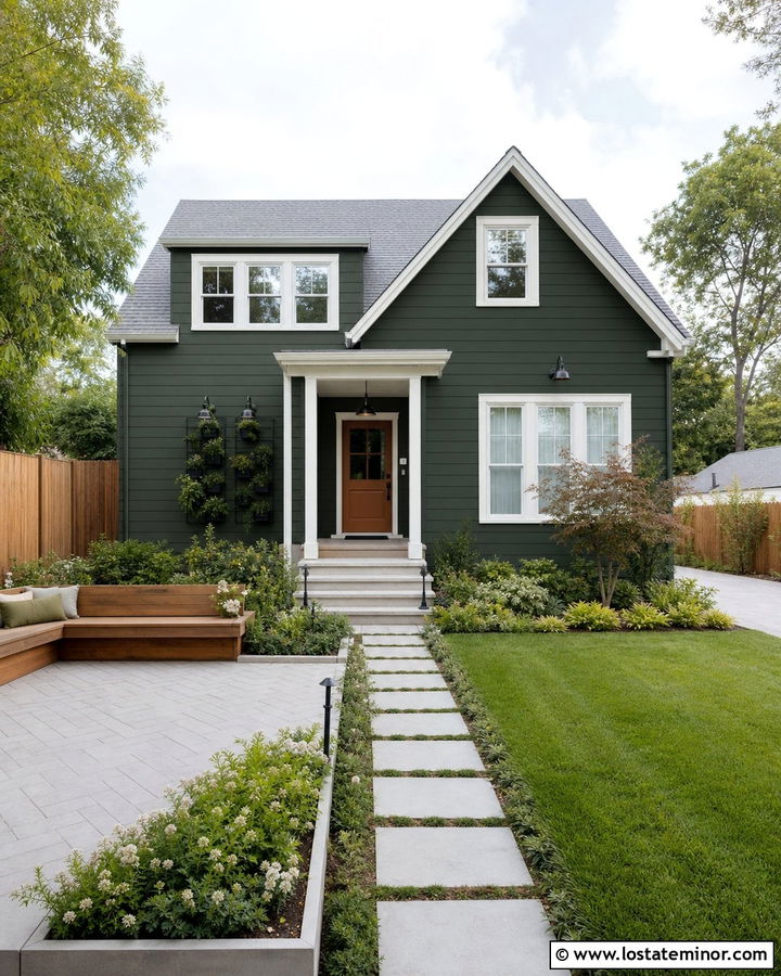 Small Forest Green House With Compact Backyard - 30 Forest Green House Design With Backyard Ideas